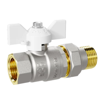 Кран шаровой водяной LD Pride 1 1/4" В-ГШ (американка) бабочка белый (4)