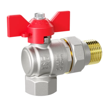 Кран шаровой водяной угловой LD Pride 1/2" В-ГШ (американка) бабочка красный (12)