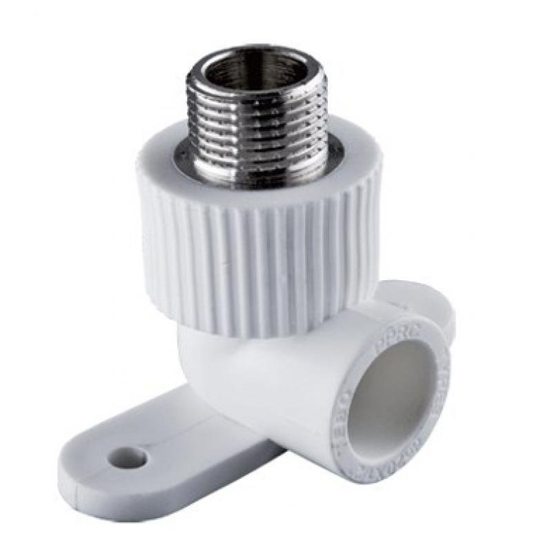 Угольник комб. НР 25*1/2 с креплением TEBO белый (10/80)