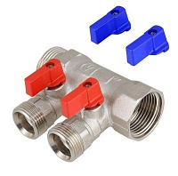 Коллектор VALTEC с отсекающими кранами, 3/4"х2 вых. 1/2" нар. 1/36
