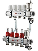 Коллекторная группа НЕРЖ со встр. расх. в сборе, 1"х4 вых. Евроконус 3/4" VALTEC